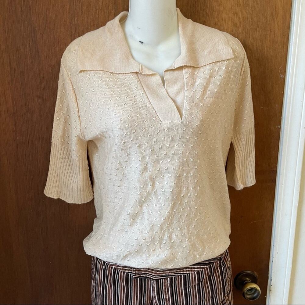 70s dagger collar knit top beige